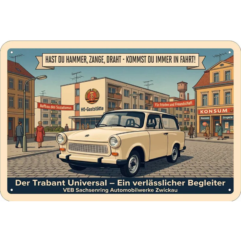 Blechschild Trabant „Hast Du Hammer Zange Draht“ DDR Deko Werkstatt Garage 20x30 cm