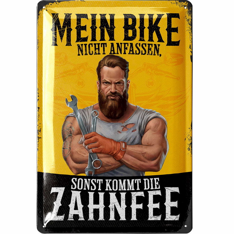 Blechschild „Mein Bike nicht anfassen – Zahnfee“ – Lustige Motorrad-Deko für Biker, Garage & Werkstatt – 20x30 cm