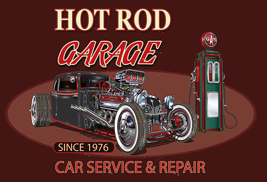 Blechschild Hot Rod Garage Car Service - 20x30 cm
