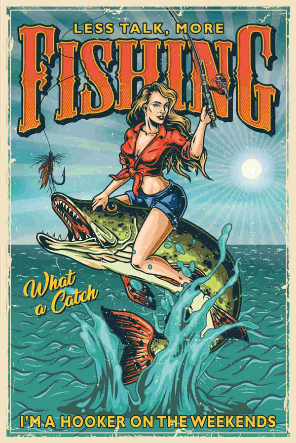 Fishing Pin Up Girl Blechschild - 12x18 cm