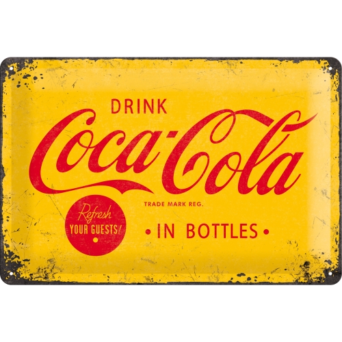Blechschild Coca Cola Logo gelb - Nostalgic-Art - 20x30 cm