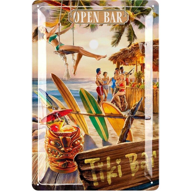 Blechschild Tiki Bar - Open Bar - 20x30 cm