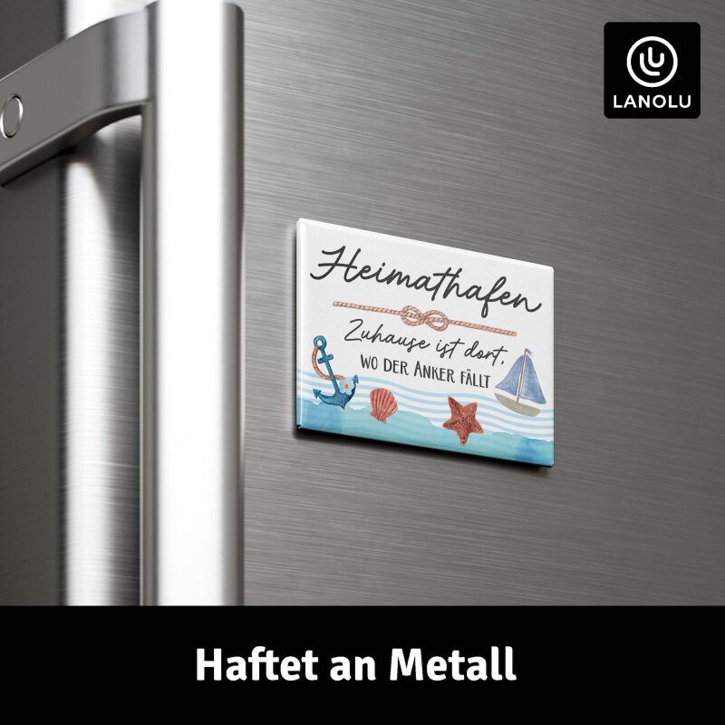 Kühlschrank-Magnet Heimathafen. Zuhause ist dort, wo der Anker fällt - 8 x 5,5 cm