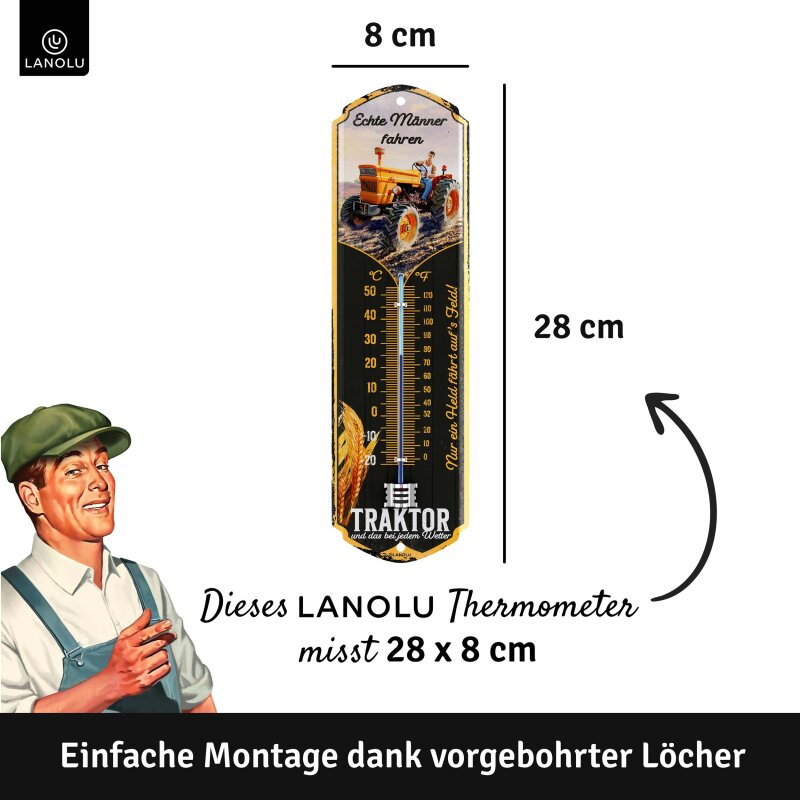 Thermometer Männer fahren Traktor Produktfoto mit Maßen