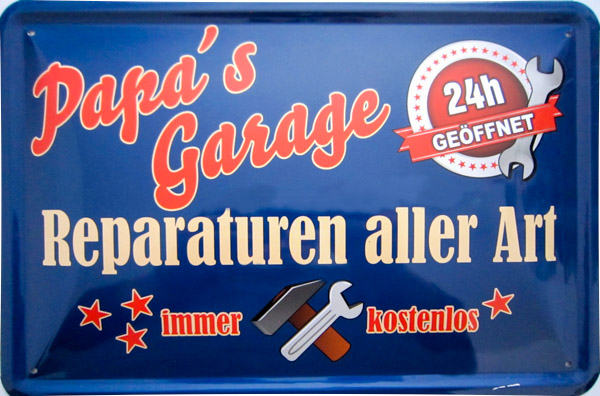 Blechschild Papas Garage - 20x30 cm