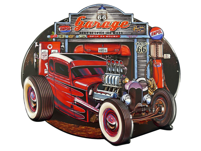 Blechschild Hot Rod Auto Garage - 50x45 cm