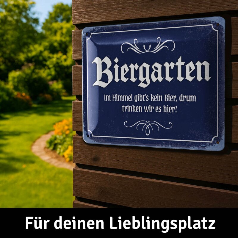 Blechschild Biergarten - mit Motivprägung - 15x20 cm