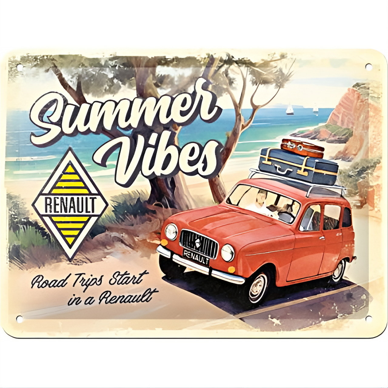 Blechschild Renault R4 Summer Vibes - Nostalgic-Art - 15x20 cm