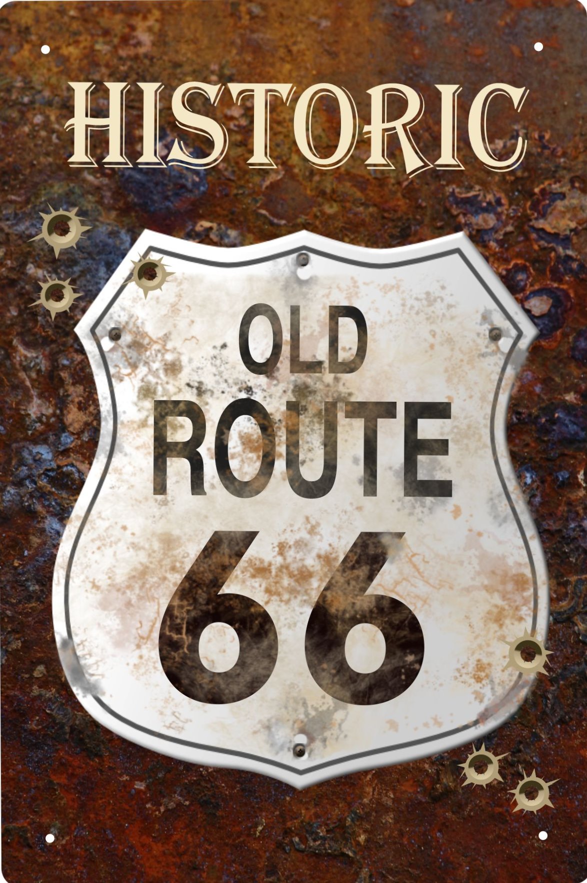 Blechschild Historic - Old Route 66 - 20x30 cm