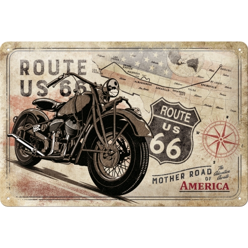 Blechschild Route 66 Bike Map - Nostalgic-Art - 20x30 cm