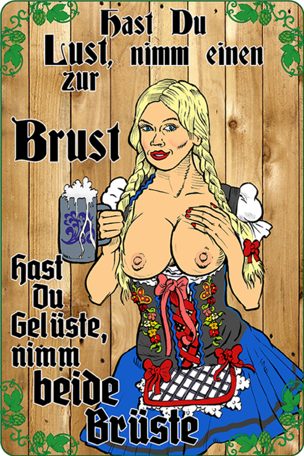 Blechschild Hast Du Lust nimm einen zur Brust - 12x18 cm