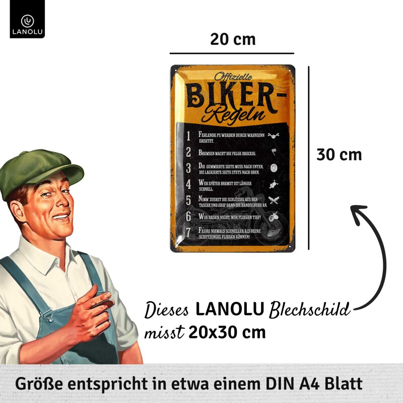 Blechschild Biker-Regeln mit 3D-Prägung - 20x30 cm