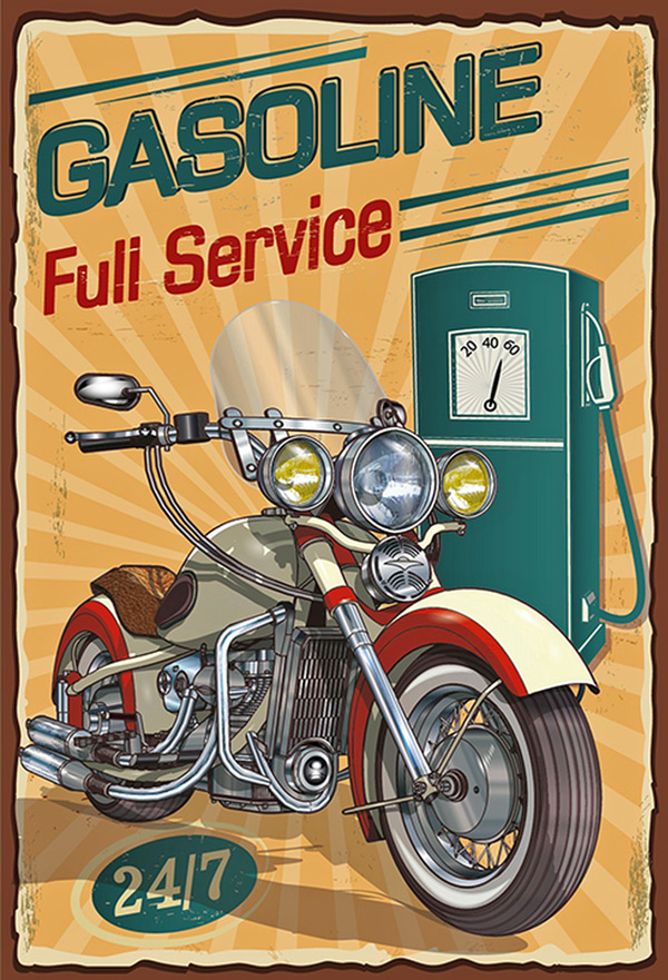 Blechschild Gasoline Full Service Motorrad - 20x30 cm