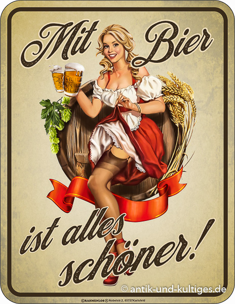 Blechschild Mit Bier ist alles schöner - RAHMENLOS® - 17x22 cm