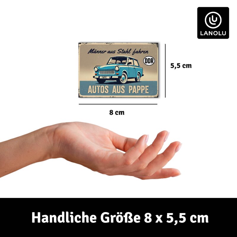 Kühlschrank-Magnet Männer aus Stahl- fahren Autos aus Pappe - Trabant - 8x5,5 cm