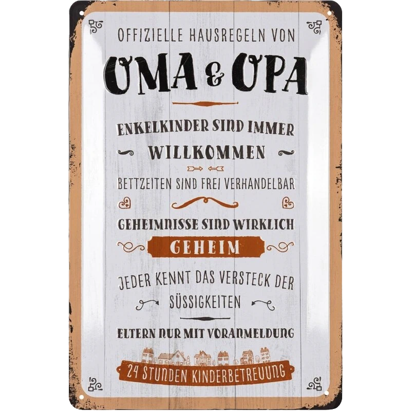 Blechschild Hausregeln von Oma & Opa – Deko Geschenkidee mit Motivprägung – Lanolu – 20x30 cm