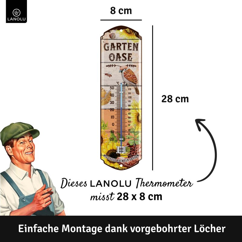 Thermometer Garten-Oase – Dekoratives Gartenthermometer mit Charme & Stil – 28x8 cm