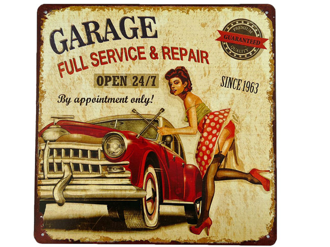 Blechschild Garage Full Service Pin Up Girl - 30x30 cm