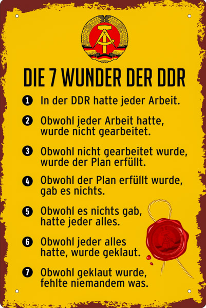Blechschild Die 7 Wunder der DDR - 20x30 cm