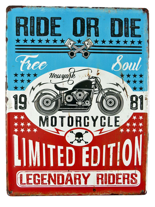 Blechschild Ride or Die - Motorrad - 30x40 cm
