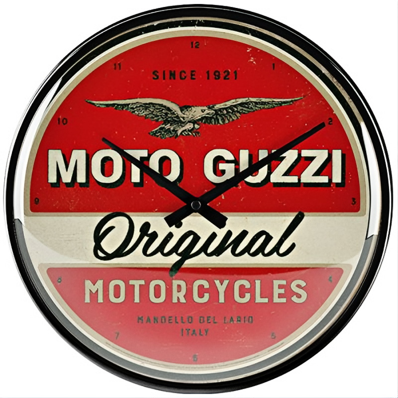 Moto Guzzi Wanduhr Ø 31 cm von Nostalgic-Art, dekorative Retro-Uhr aus Metall für Werkstatt oder Wohnzimmer
