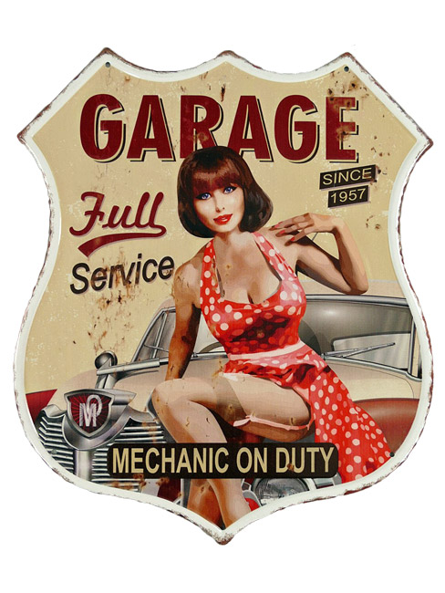 Blechschild Garage Full Service Pin Up Girl - 33x39 cm