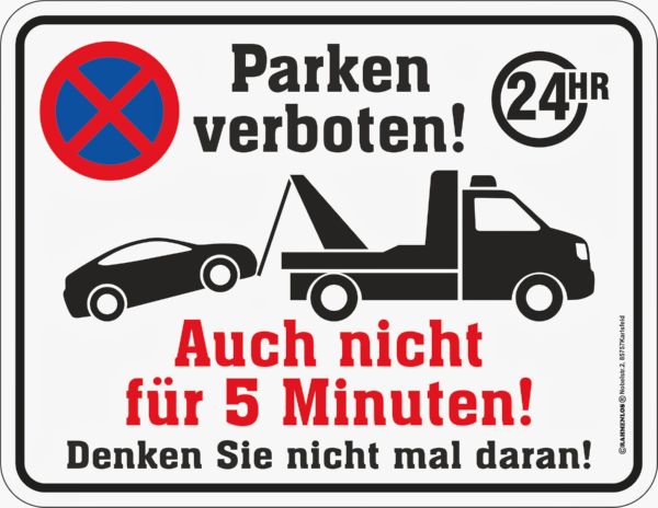 Blechschild Parken verboten - RAHMENLOS® - 17x22 cm