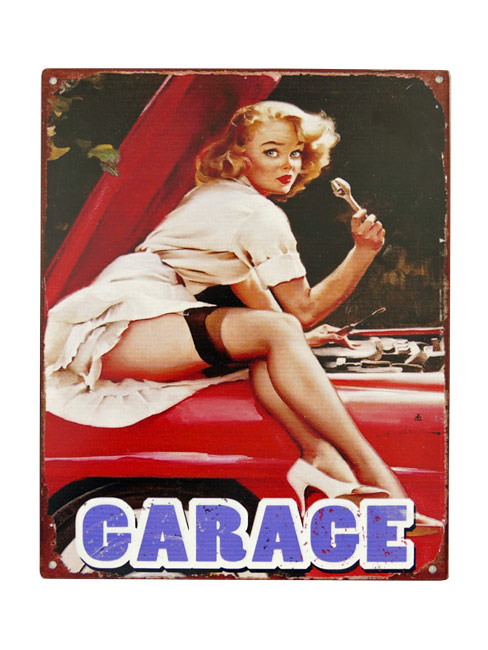 Blechschild Garage Pin-Up Girl - 20x25 cm