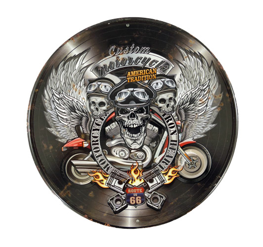 Blechschild Route 66 Custom Mototcycle - Ø 30 cm