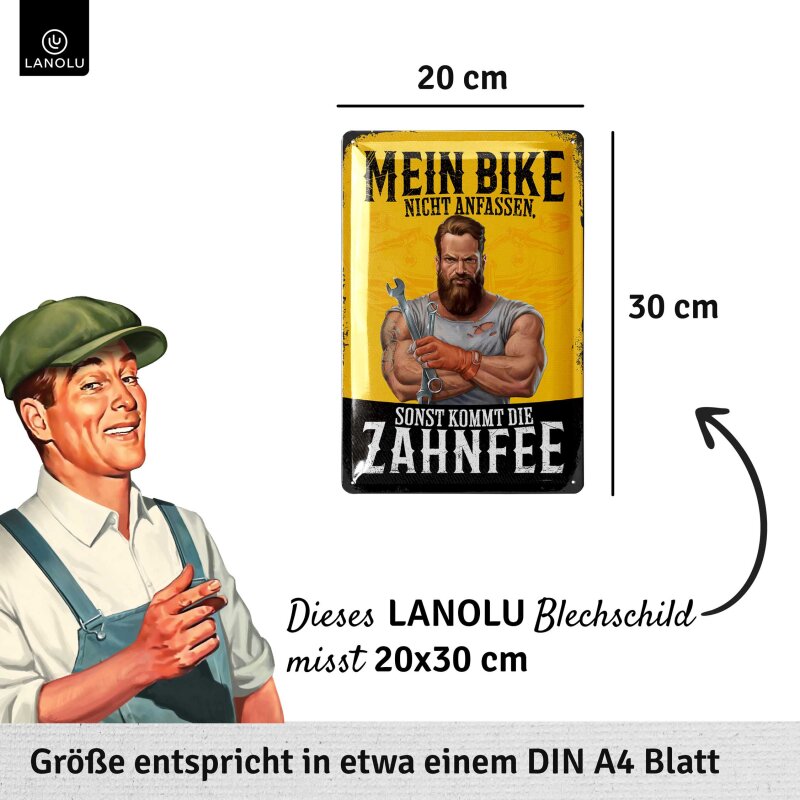 Blechschild „Mein Bike nicht anfassen – Zahnfee“ – Lustige Motorrad-Deko für Biker, Garage & Werkstatt – 20x30 cm