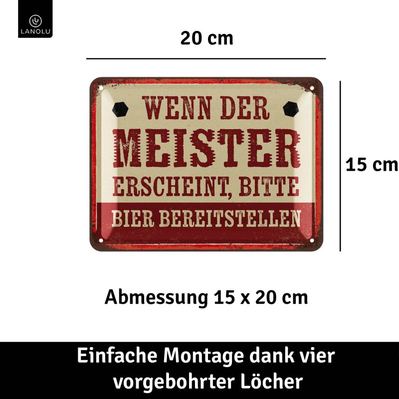 Blechschild „Wenn der Meister erscheint“ – Lustiges Wandbild für Handwerker & Werkstatt – 15x20 cm
