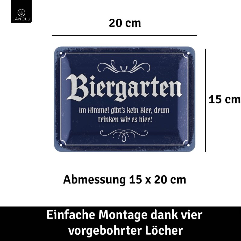 Blechschild Biergarten - mit Motivprägung - 15x20 cm