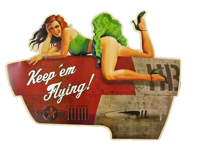 Blechschild Keep em Flying Pin Up Girl - 59x43 cm