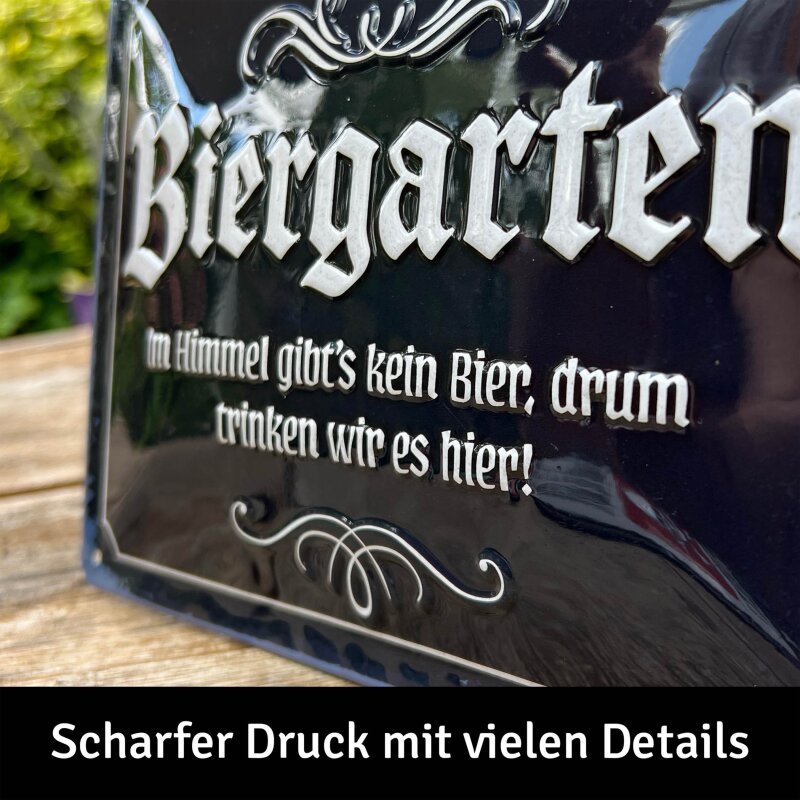 Blechschild Biergarten - mit Motivprägung - 15x20 cm