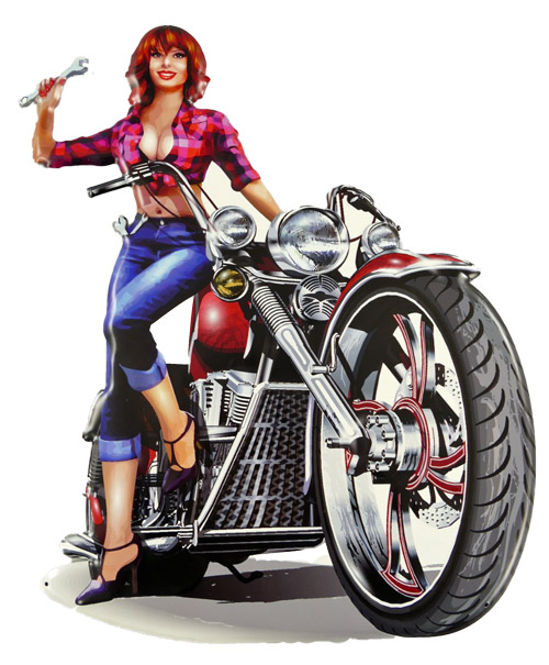 Blechschild Motorrad Pin Up Girl Biker Vintage Retro Deko Wandbild – 60x48 cm
