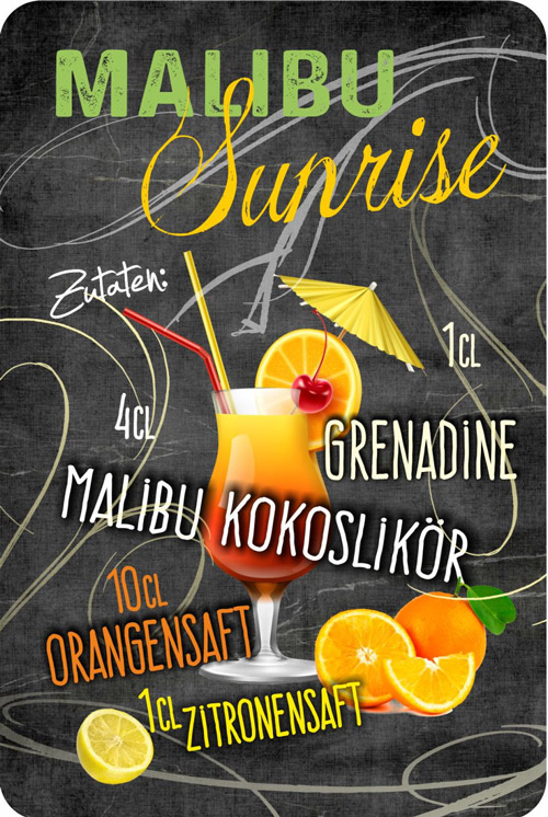 Blechschild Malibu Sunrise Cocktail - 20x30 cm
