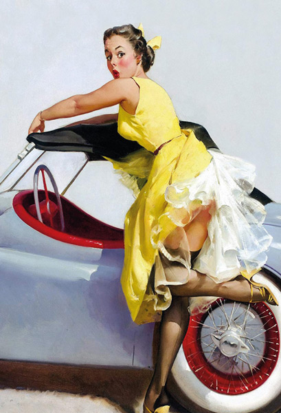 Blechschild „Pin Up Girl Oldtimer“ – Vintage Auto-Deko für Oldtimer-Fans & Liebhaber – 20x30 cm