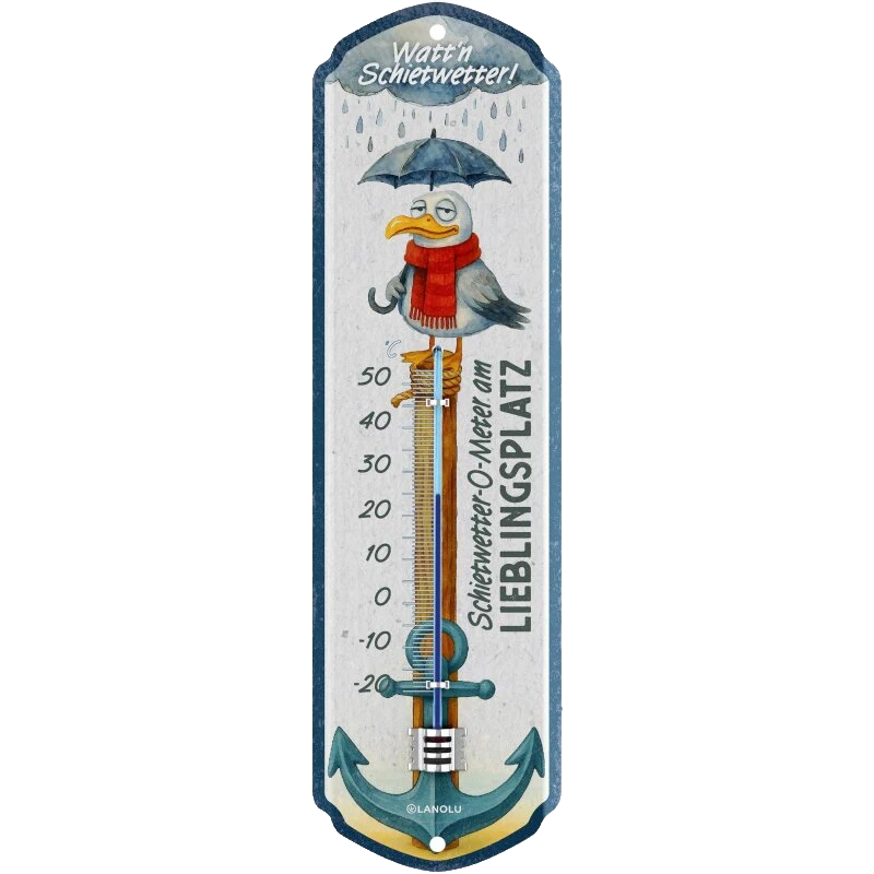 Thermometer „Watt’n Schietwetter“ – Vintage Deko außen & innen, lustig Garten, Küche, Geschenk Lanolu 8x28 cm