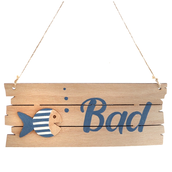 Türschild Bad mit Fisch - 22x9 cm