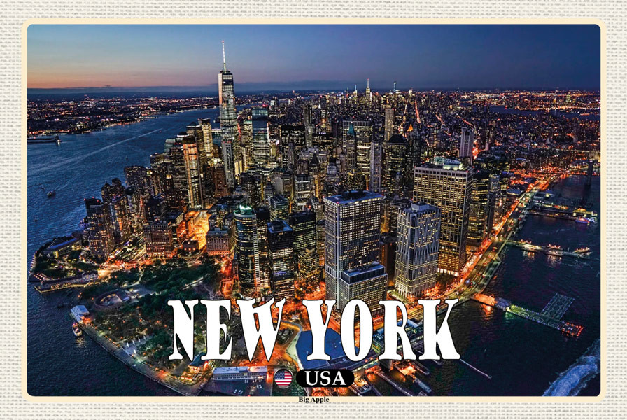 Holzschild New York Big Apple USA Wandbild - 20x30 cm