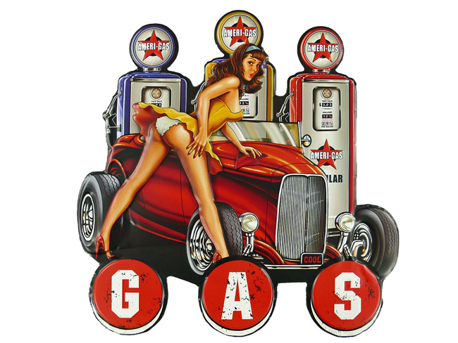 Blechschild Pin Up Girl Gas Hot Rod Tankstelle - 37x38 cm