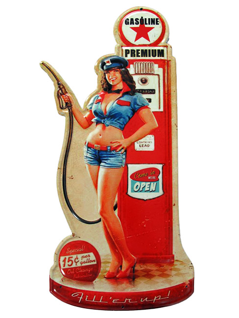 Blechschild Gasoline Tankstelle Pin Up Girl - 27x60 cm