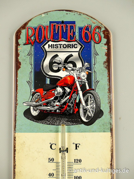 Blechschild mit Thermometer Route 66 - 14x48 cm