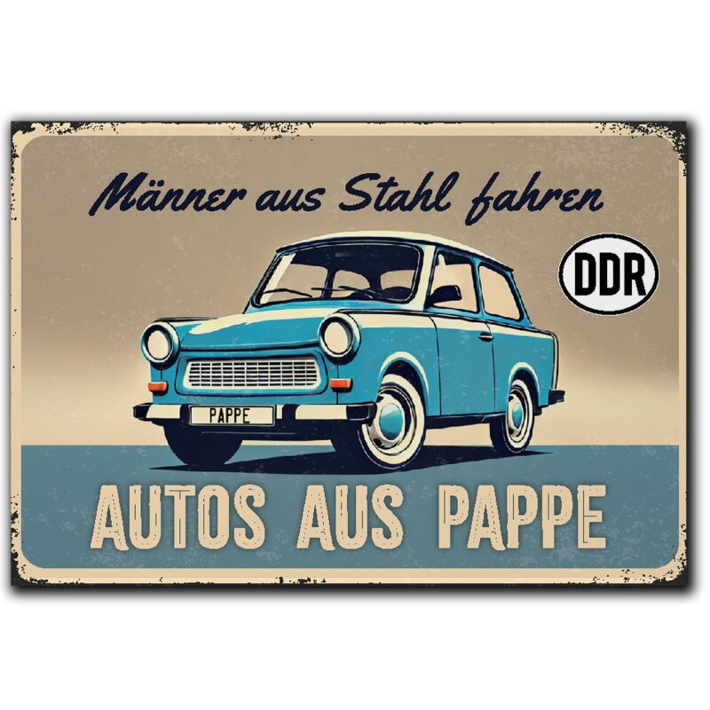Kühlschrank-Magnet Männer aus Stahl- fahren Autos aus Pappe - Trabant - 8x5,5 cm