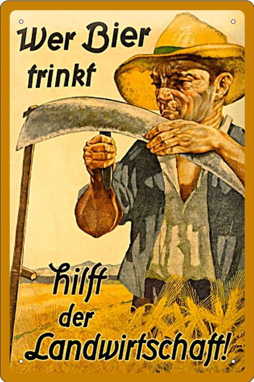 Blechschild Wer Bier trinkt hilft der Landwirtschaft - 20x30 cm