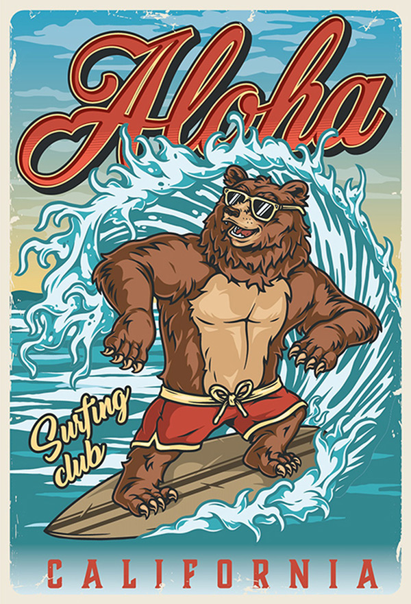 Blechschild Surfing Aloha California - 20x30 cm
