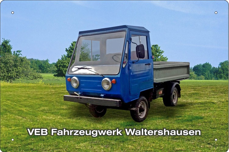 Blechschild Multicar blau VEB Fahrzeugwerk - 20x30 cm