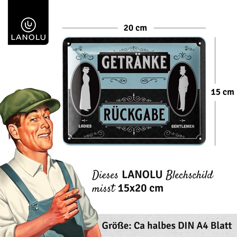 Blechschild Getränkerückgabe - mit Motivprägung - 15x20 cm