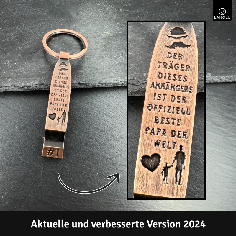 Schlüsselanhänger „Bester Papa der Welt“ – Geschenk für Väter – Metall mit Flaschenöffner