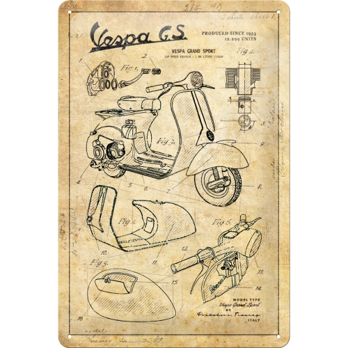 Blechschild Vespa Teileskizzen Parts Sketches - Nostalgic-Art - 20x30 cm